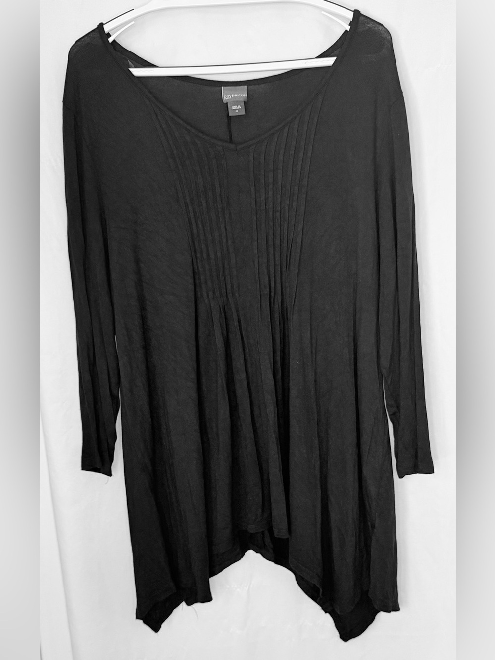 Covington Black V-Neck Pintuck Tunic Top
